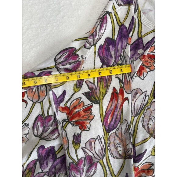 Womens Lands End Floral Cardigan Sweater 1X Button Front Pima Cotton - Picture 7 of 10
